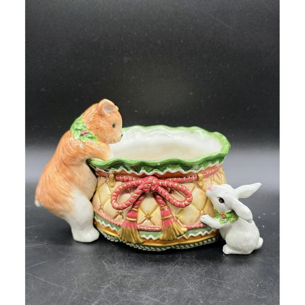 2003 Fitz & Floyd Christmas Sandy Tidbit Dish Candy Bowl Bear‎ Rabbit 9